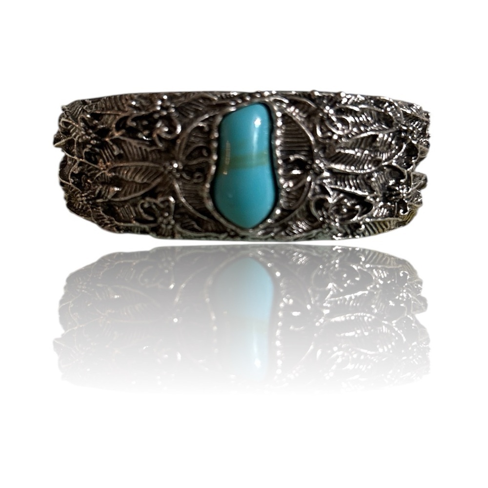 Silver Cuff Bracelet Turquoise Stone - Picture 5 of 6